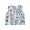 Women's Tanks Women Colorblock Crocheted Flower Sequins Crop Cardigans Button Up Vests Outwear