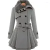 Kvinnors dike rockar Volalo Womens Style Vintage Woolen Coat Double Buckle Slim Lady Fur Collar Peacoat Winter Outwear