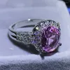 Avec des pierres latérales mignonnes femelles en zircon rose rose 925 argent gros doigt de pierre anneaux de mariage vintage pour les femmes de 2024 ans