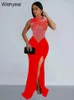 Urban Sexy Dresses Year Elegant Formal Evening Womens S genom High Slit Slitless Diamonds Bodycon Long Dresses Sexig Party Club Birthday T240510