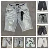 Paarse jeans korte ontwerper heren jeans denim broek heren jeans hiphop gat shorts casual shorts knie lenght jean kleding 29-40 maat hoge jeans paars short 749