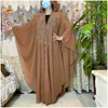 Etniska kläder nya muslimska kaftan abaya klänning kimono kvinnor dubai öppna abayas turkiska stenar chiffon huva klänning elegant afrikansk plus size t240510