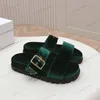 Velvet slides Women designer slipper suede lambskin Fur Sandals women platform double strap buckle sandal flatform mules SLip On triangle buckle Clogs