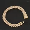 Bracelets de liaison hip hop 10 mm 2row Chaîne de broche cubaine Bling Iced Out Board Boucle Copper Cumbic Zirconia Bracelet pour hommes bijoux
