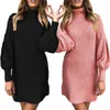 Automne et hiver mode Street Street Round Round Coulle Loose Design Design Lantern Long Manche Bodycon Chic Bodycon AST9215