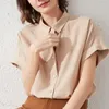 White Thin Button Blouse Summer Polo Neck Shoer Sleeve Solid Color Loose Office Shirt Tops Elegant Fashion Women Clothing 240429