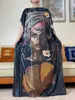 Etniska kläder Nya afrikanska sommaren kaftan muslimska kvinnor klänningar mode mantel kaftan traditionell slitage tryckt tyg femme maxi casual outfit t240510