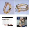 Anneaux 14K Gold Double Diamond Crown Ring Princess Engagement pour femmes pour femmes bijoux de mode Drop Livraison Otkde