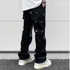 Hip Hop Contrast Color Splicated Spot Ink Spray Spray Micro расщепленные джинсы для мужчин прямая сумка Y2K Джинсовые брюки Негабаритный груз 240508