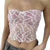 Tanks féminins Qianderer Femmes Floral Lace Tube Tops Backless Bandeau Crop Crack Vintage Tie Up Spaghetti Strap Camisoles sans manche Camis