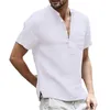 여름 남성 짧은 슬리브 티셔츠 코튼 티셔츠 린넨 캐주얼 남성 티셔츠 통기 Top S-5XL 240511