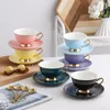 Tasses Saucers Design European Royal Huile Painting Bos China Coffee Cake Dish Set Plat