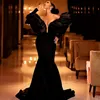 ASO EBI Африканское черное атласное вечернее платье русалка с плеча глубоко v шеи с оборками по полу выпускное платье женщины формальное прием 244M