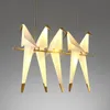 Nórdico Gold Bird Jaula Pendiente Luz Ligera dormitorio de origami Cocina luz de pájaros Lámpara colgante de comedor accesorios de la casa