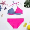 Dames badmode 2024 zomer dames 2 -delige zwempak sexy push -up gevulde hoge taille bikini sets kleurblok Braziliaanse badpakken