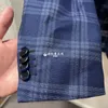 Men Blazers Brioni Blue Wool Silk Plaid Jacket Coats