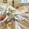 Bedding Sets Pleat Ruffles French Vintage Oil Painting Style Blooming Flowers Print Set Pure Cotton Duvet Cover Bed Skirt Pillowcases