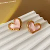 Pink Heart Studs Earrings Pink Pudding-like Studs