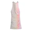 Casual Dresses Dress for Women Fashion 2024 Tulle Gradient Tie-Dye Draped Slim Mini Sexig Ruched Backless Short Vestidos Mujer
