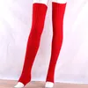 Kadınlar SOCKS Düz renkli elastik çoraplar kırmızı siyah sıcak uyluk yüksek örgü diz üzerinde uzun