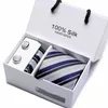 100% Silk Jacquard Necktie White Geometric Tie Hanky Cufflink Set Ties For Men Gravatas Business Wedding Party Wholesale 240511