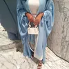 Ubrania etniczne Kobiety Abayas muzułmański kaftan String Slids Maxi Długość Ramadan Sukienki Jilbabs Otwarte przednie abayas kardigan płaszcze T240510