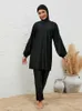 Etnische kleding 2024 Zomer Dubai Modeste Abaya 3 -delige set Black Burkini Muslim Mujer Swimwear Vrouwen met zwemkap gewaad Femme Musulmane kleding T240510