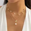 Anhänger Halskette Mode Vintage Faux Pearl-Kette Geometrische Kristall Schmetterling Herz Halskette für Frauen weibliche Goldplatte Barockschmuck