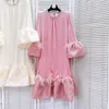 506 L 2024 Milaan Runway Dress Spring Summer Lange Mouw Crew Neck Pink Abrikoos Jurken Damesjurk Mode Hoogwaardige Luxijia