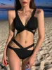 Women's Swimwear Swimsuit Women Ins Net Red Vacation Sexy Three-point Bikini Split Two-piece Set Black Art Test