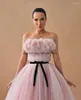Party Dresses Angelsbridep A-line Prom Strapless Ruffles Length Pink Gown For Graduation Dress Black Belt Celebrity Jurken