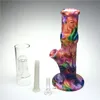 Combination Silicone Glass Bong Bowl Smoking Water Pipes with 15 Inch 14mm Female Colorful Recycler Beaker Glass Bongs