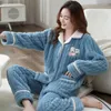 Dames slaapkleding koraal fluweel pyjama sets vrouwen geribbelde letter borduurwerk afslaan kraag zakken losse vrije tijd dames huis herfst slijtage