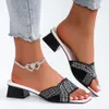 Crystal Slippers dames hakken schoenen dikke sandalen jurk strand flip flops mode 2024 zomer nieuwe pumps merk femme dia's