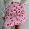 Rokken Koreaanse mode Mini -rok Hoge taille roze zomerkleding Vrouwen 2024 Rode bloemen Y2K -print Satin Kawaii