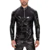 7xl mens wetlook chemise à manches longues veste en cuir pvc brillant