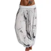 Pantalon féminin Femme Imprimé numérique Entre-crochet en liberté Basse taille solide Couleur solide plissée Retro Sport Yoga Harem Long Long pantalon