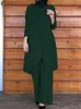 Vêtements ethniques Zanzea Fashion Musulman Suit O-Neck Blouse d'ourlet irrégulier Pant de jambe large Solid Vintage Party Abaya Kaftan Set Work Ol Tracksuit T240510