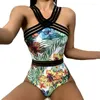 Swimons de maillots de femme Sexy Flower Swimsuit Sweet Imprimé 1 pièce rayée licou n'est pas manchée