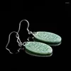 Dingle örhängen naturlig A-klass Burma Jadeite Antika ihåliga bönor S925 Silver Inlagd Jade Ethnic Women's Gifts smycken Drop