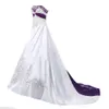 Vintage białe i fioletowe sukienki ślubne 2020 koronkowe koraliki koronkowe koronkowe haft haft szafa