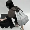 Sac à dos femmes gris nylon léger grande capacité minimaliste en mailles femelles à cordon de crampon de pochebag école bolsa