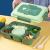 Servissrum Lunchlåda Plast Portable Lunchbox Students Office Bento Microwave Containers med pinnar Forksked