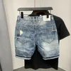 Ripped Straight Male Denim Shorts Grafik Multi -Farbverkauf Korean Fashion Mens Short Jeans Hosen Original Trend Luxus Cut 240511
