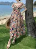 Robes décontractées Femmes colorées ruchées élégantes avancées françaises lambrissées à la mode Retro dames côté mer vacances doux élégant vestidos chics