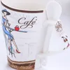 Muggar Ceramic Cup European Cartoon Beauty Coffee Mug Breakfast Te Milk With Spoon Gift Idea For Girl Family