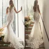 2021 Nouvelles robes de mariée Sexy Deep V Neck Lace Perles Appliques Robes Bridal Custom Fabriqués Sweeping Train Sirène Robe de mariée 317F