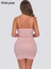 Abiti sexy urbani anno sexy club abiti da sera con donne piume Diamonds perle ringessones bodycon mini cinghia di compleanno Vestidos T240510