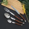 Jaswehome 4PCS Stainless Steak Knife Set Dinnerware Set ABS Wood Grain Handle Flatware Knife Fork Spoon Tableware 240429