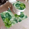 Bath Mats Tropical Leaves Mat Set Green Palm Leaf Plant Home Carpet Door Bathroom Decor Floor Rugs U-shaped Pad Toilet Lid Cover